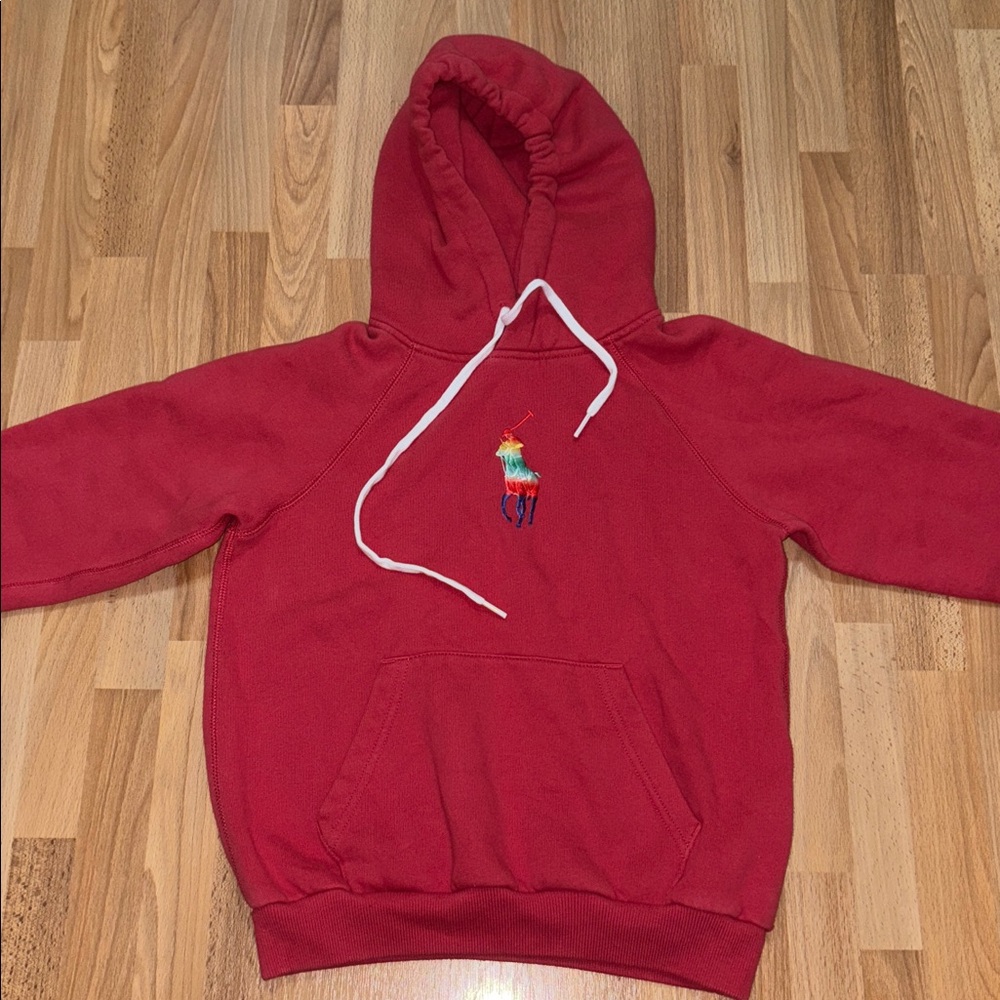 Polo Ralph Lauren Girls Red Hoodie with White Accents Size Small